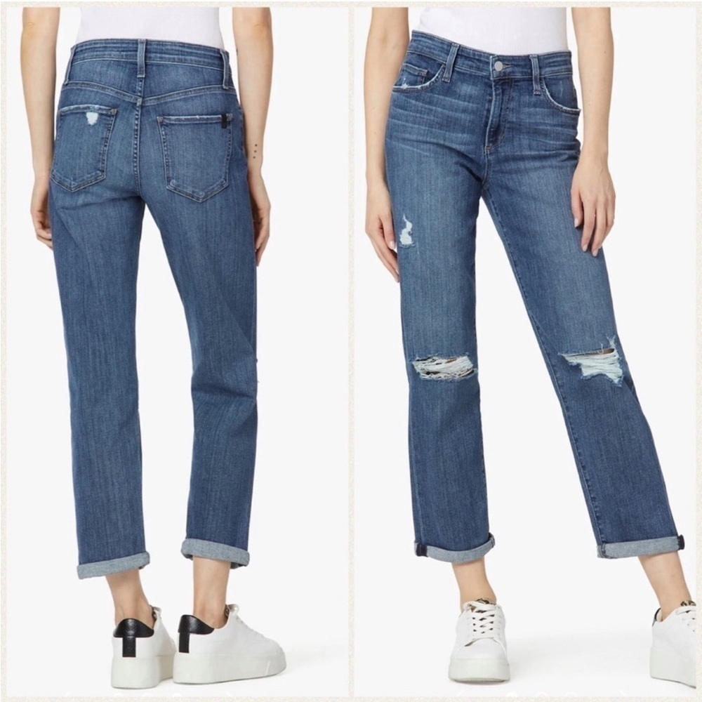 New Joes Jeans The Niki Mid Rise Boyfriend Jeans Distressed Blue Benezette Sz 28